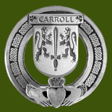 Image 0 of Carroll Irish Coat Of Arms Claddagh Stylish Pewter Family Crest Badge  