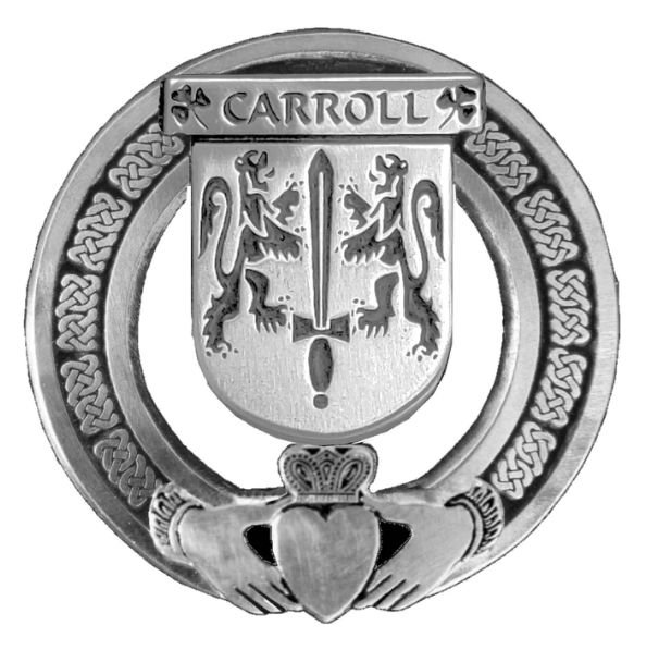 Image 1 of Carroll Irish Coat Of Arms Claddagh Stylish Pewter Family Crest Badge  