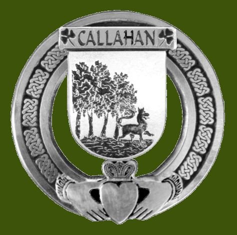 Image 0 of Callahan Irish Coat Of Arms Claddagh Stylish Pewter Family Crest Badge  