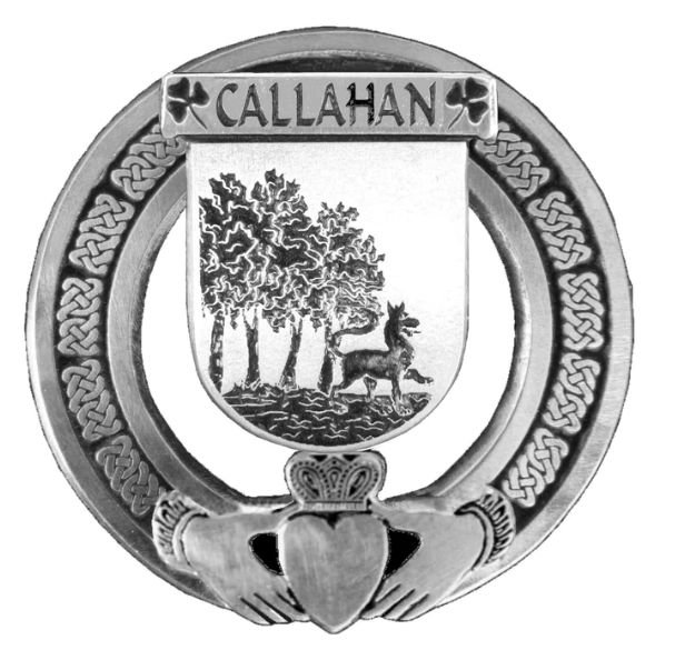 Image 1 of Callahan Irish Coat Of Arms Claddagh Stylish Pewter Family Crest Badge  