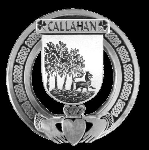 Image 0 of Callahan Irish Coat Of Arms Claddagh Sterling Silver Family Crest Badge   
