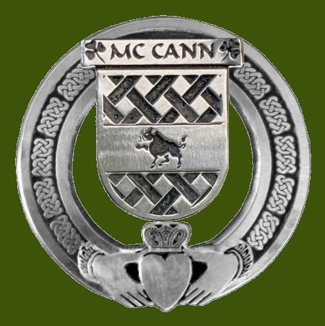 Image 0 of McCann Irish Coat Of Arms Claddagh Stylish Pewter Family Crest Badge  