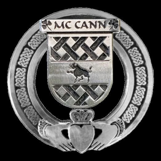 Image 0 of McCann Irish Coat Of Arms Claddagh Sterling Silver Family Crest Badge   