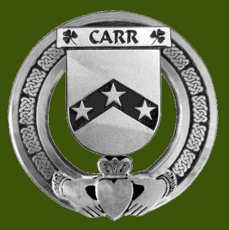 Image 0 of Carr Irish Coat Of Arms Claddagh Stylish Pewter Family Crest Badge  