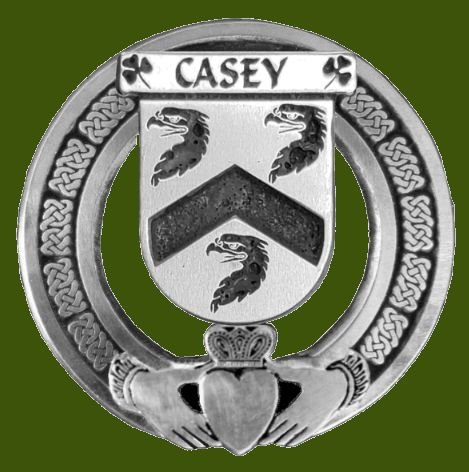 Image 0 of Casey Irish Coat Of Arms Claddagh Stylish Pewter Family Crest Badge  