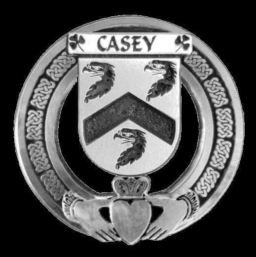 Image 0 of Casey Irish Coat Of Arms Claddagh Sterling Silver Family Crest Badge   