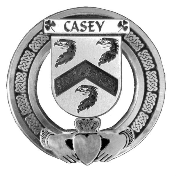 Image 1 of Casey Irish Coat Of Arms Claddagh Sterling Silver Family Crest Badge   