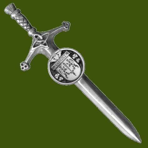 Image 0 of Carroll Irish Coat Of Arms Claddagh Round Pewter Family Crest Large Kilt Pin