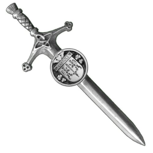 Image 1 of Carroll Irish Coat Of Arms Claddagh Round Pewter Family Crest Large Kilt Pin