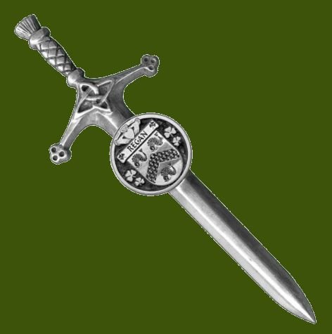 Image 0 of Regan Irish Coat Of Arms Claddagh Round Pewter Family Crest Large Kilt Pin