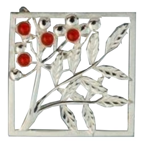 Image 1 of Rowan Tree Leaf Square Cornelian Medium Sterling Silver Brooch