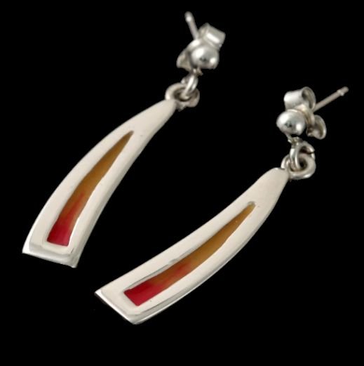 Image 0 of Celtic Fire Enamelled Curved Sterling Silver Earrings