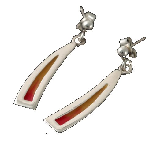 Image 1 of Celtic Fire Enamelled Curved Sterling Silver Earrings