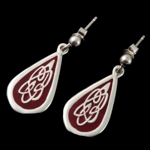 Image 0 of Celtic Fire Red Enamelled Knotwork Pear Sterling Silver Earrings