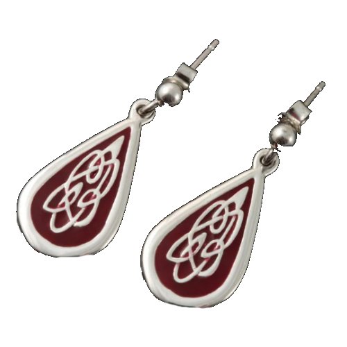 Image 1 of Celtic Fire Red Enamelled Knotwork Pear Sterling Silver Earrings