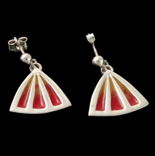 Image 0 of Celtic Fire Enamelled Triangular Fan Drop Sterling Silver Earrings