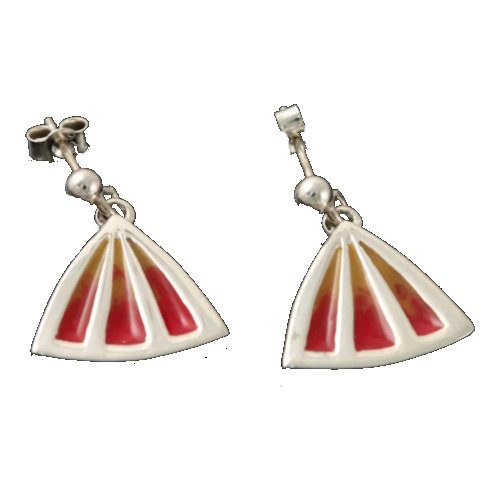 Image 1 of Celtic Fire Enamelled Triangular Fan Drop Sterling Silver Earrings