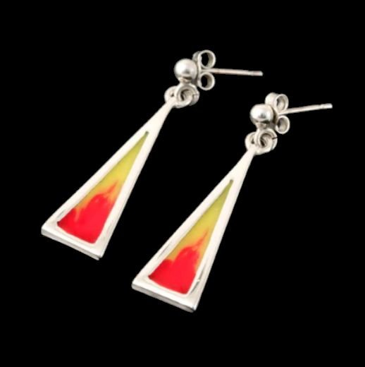 Image 0 of Celtic Fire Enamelled Triangular Drop Sterling Silver Earrings