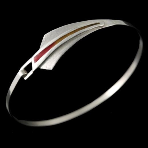 Image 0 of Celtic Fire Enamelled Fire Two Toned Sterling Silver Bangle