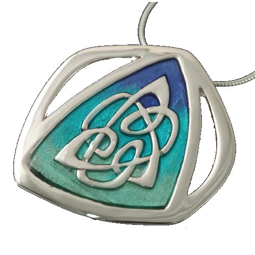 Image 1 of Celtic Fire Enamelled Knotwork Triangular Sterling Silver Pendant