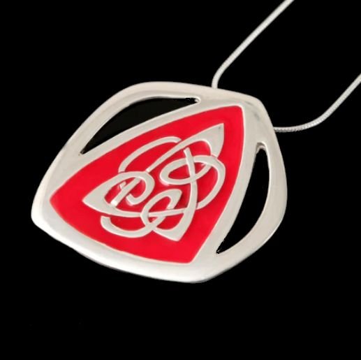 Image 4 of Celtic Fire Enamelled Knotwork Triangular Sterling Silver Pendant