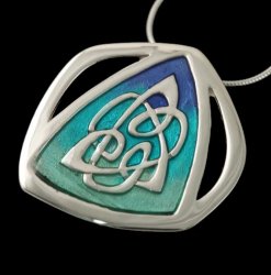 Celtic Fire Enamelled Knotwork Triangular Sterling Silver Pendant