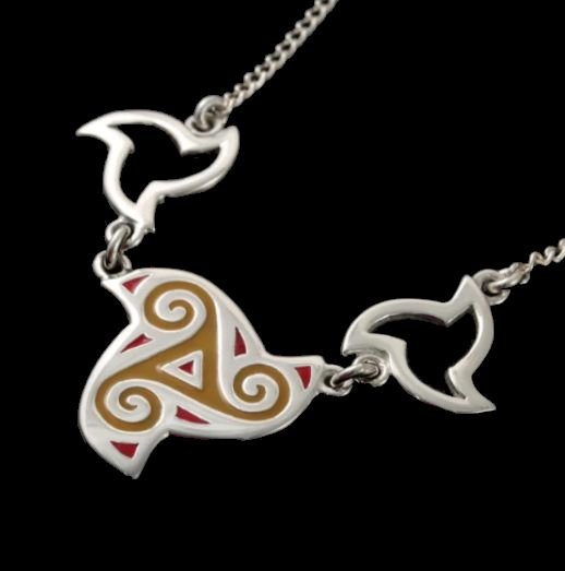 Image 0 of Celtic Fire Enamelled Triskele Knotwork Open Flames Sterling Silver Necklet