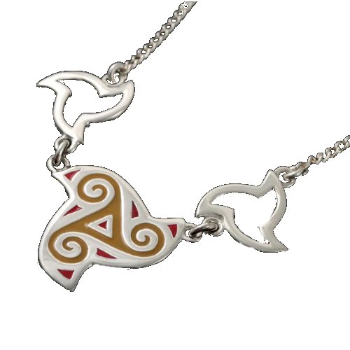 Image 1 of Celtic Fire Enamelled Triskele Knotwork Open Flames Sterling Silver Necklet