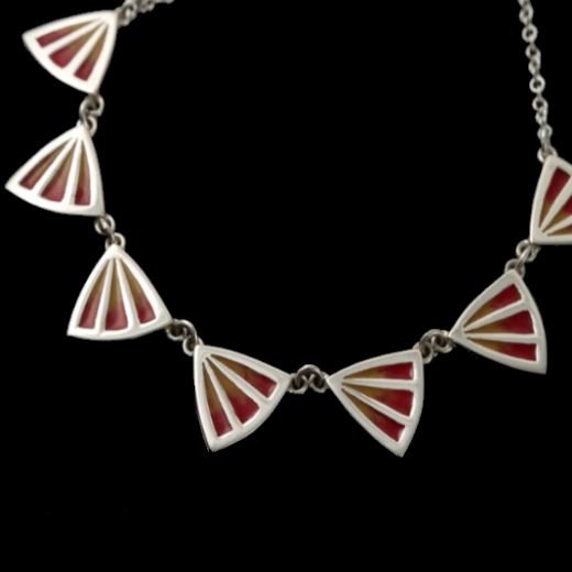 Image 0 of Celtic Fire Enamelled Seven Triangular Fan Link Sterling Silver Necklet