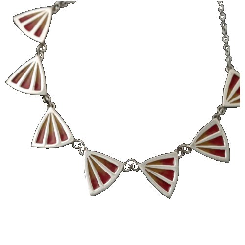 Image 1 of Celtic Fire Enamelled Seven Triangular Fan Link Sterling Silver Necklet