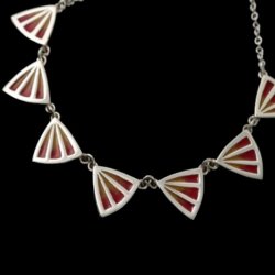 Celtic Fire Enamelled Seven Triangular Fan Link Sterling Silver Necklet