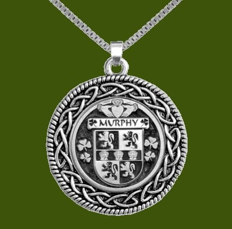 Image 0 of Murphy Irish Coat Of Arms Interlace Round Pewter Family Crest Pendant