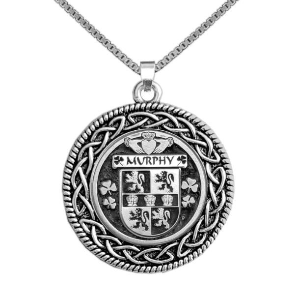 Image 1 of Murphy Irish Coat Of Arms Interlace Round Pewter Family Crest Pendant