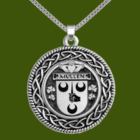 Image 0 of Mullen Irish Coat Of Arms Interlace Round Pewter Family Crest Pendant