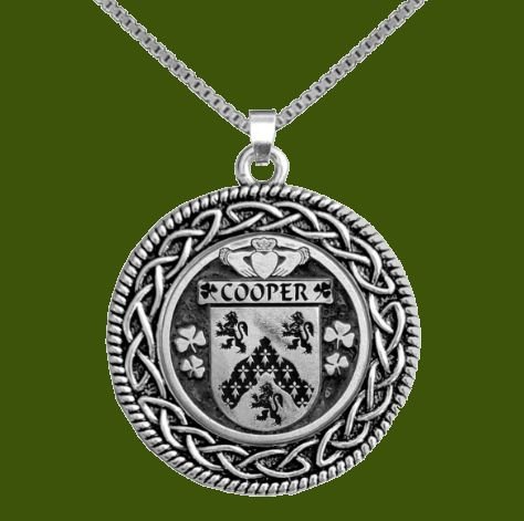 Image 0 of Cooper Irish Coat Of Arms Interlace Round Pewter Family Crest Pendant