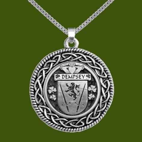 Image 0 of Dempsey Irish Coat Of Arms Interlace Round Pewter Family Crest Pendant