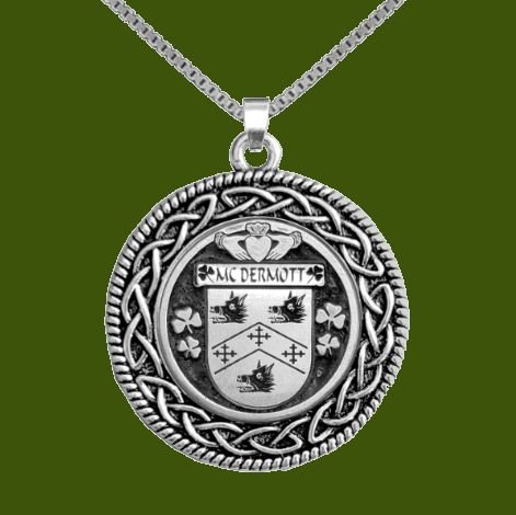 Image 0 of McDermott Irish Coat Of Arms Interlace Round Pewter Family Crest Pendant