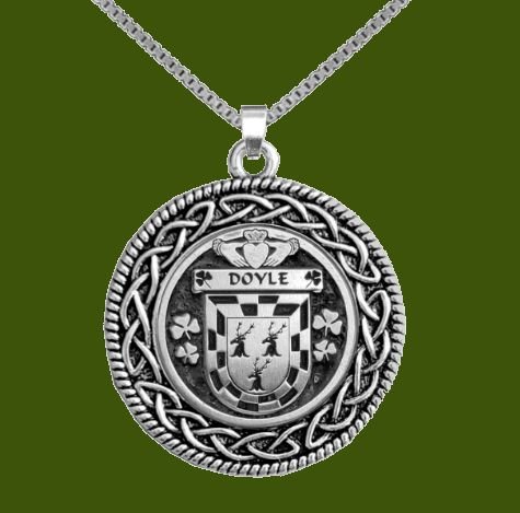 Image 0 of Doyle Irish Coat Of Arms Interlace Round Pewter Family Crest Pendant