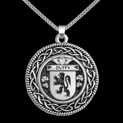 Image 0 of Duffy Irish Coat Of Arms Interlace Round Silver Family Crest Pendant