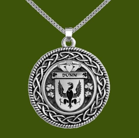 Image 0 of Dunn Irish Coat Of Arms Interlace Round Pewter Family Crest Pendant