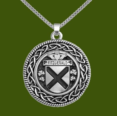 Image 0 of Fitzgerald Irish Coat Of Arms Interlace Round Pewter Family Crest Pendant