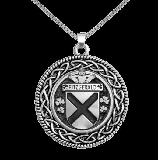 Image 0 of Fitzgerald Irish Coat Of Arms Interlace Round Silver Family Crest Pendant