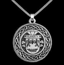 Flaherty Irish Coat Of Arms Interlace Round Silver Family Crest Pendant