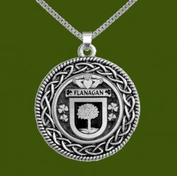 Flanagan Irish Coat Of Arms Interlace Round Pewter Family Crest Pendant