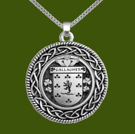 Image 0 of Gallagher Irish Coat Of Arms Interlace Round Pewter Family Crest Pendant