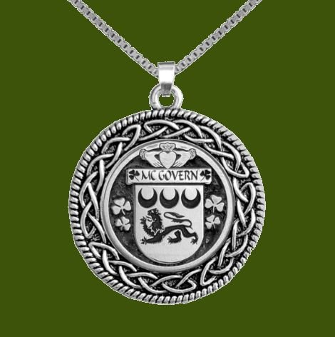 Image 0 of McGovern Irish Coat Of Arms Interlace Round Pewter Family Crest Pendant