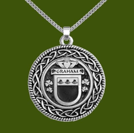 Image 0 of Graham Irish Coat Of Arms Interlace Round Pewter Family Crest Pendant