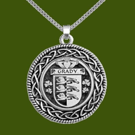 Image 0 of Grady Irish Coat Of Arms Interlace Round Pewter Family Crest Pendant