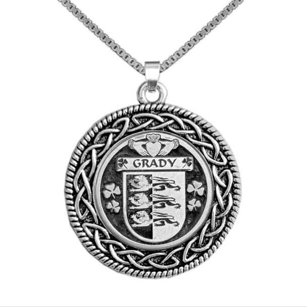 Image 1 of Grady Irish Coat Of Arms Interlace Round Silver Family Crest Pendant