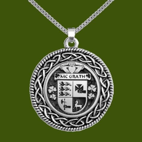 Image 0 of McGrath Irish Coat Of Arms Interlace Round Pewter Family Crest Pendant